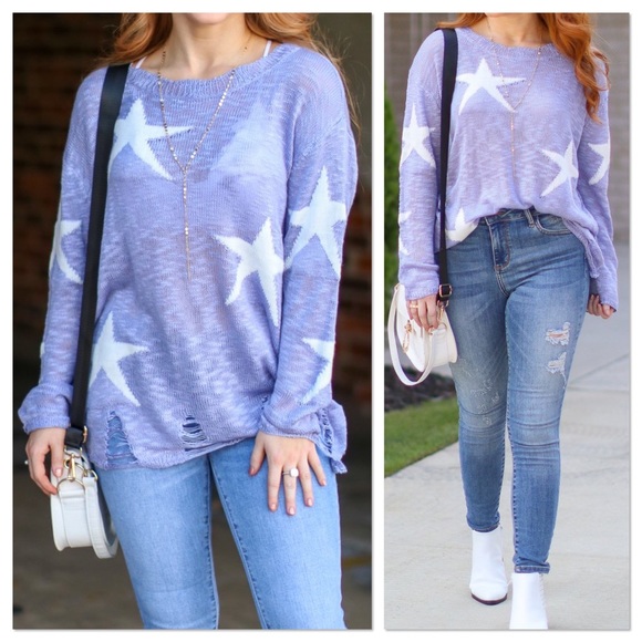 Lavender Moon Tops - Lilac Star Print Lightweight Sweater Top